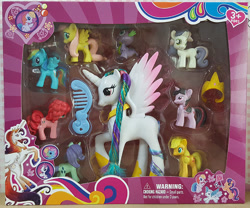 Size: 800x665 | Tagged: safe, imported from derpibooru, applejack, fluttershy, pinkie pie, princess celestia, rainbow dash, rarity, spike, sweetie belle, twilight sparkle, bootleg, fake, mane six, toy