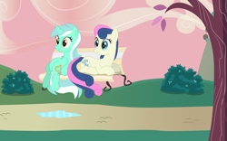 Size: 8000x5000 | Tagged: safe, artist:duskbelle2310, imported from derpibooru, bon bon, lyra heartstrings, sweetie drops, pony, absurd resolution, female, lesbian, lyrabon, ponies sitting next to each other, shipping