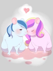 Size: 600x800 | Tagged: safe, artist:naoki, imported from derpibooru, princess cadance, shining armor, mouse, blushing, heart, mousified, nuzzling, pictogram, species swap