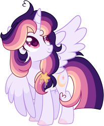 Size: 1024x1243 | Tagged: safe, artist:moon-rose-rosie, imported from derpibooru, oc, oc only, oc:celestial moon, alicorn, pony, alicorn oc, female, magical lesbian spawn, mare, offspring, parent:rainbow dash, parent:twilight sparkle, parents:twidash, simple background, solo, transparent background