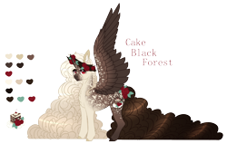 Size: 1640x1045 | Tagged: safe, artist:lunawolf28, artist:luuny-luna, imported from derpibooru, oc, oc only, oc:cake black forest, alicorn, pony, female, floral head wreath, flower, mare, reference sheet, simple background, solo, transparent background