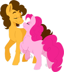 Size: 930x1049 | Tagged: safe, artist:ezrett, imported from derpibooru, cheese sandwich, pinkie pie, earth pony, pony, cheesepie, eyes closed, female, male, mare, missing cutie mark, pinkie sense, scrunchy face, shipping, simple background, size difference, stallion, straight, transparent background