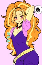 Size: 1031x1600 | Tagged: safe, artist:idolize_341, imported from derpibooru, adagio dazzle, equestria girls, rainbow rocks, arm behind head, blushing, breasts, clothes, delicious flat chest, female, flatdagio dazzle, grawlixes, reasonably shaped breasts, simple background, solo, white background