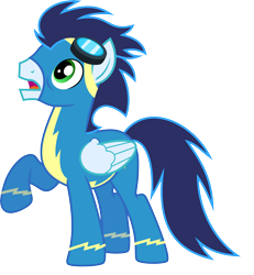 Size: 6000x6483 | Tagged: safe, artist:chainchomp2, imported from derpibooru, soarin', pegasus, pony, the best night ever, absurd resolution, clothes, goggles, looking up, male, raised hoof, simple background, solo, stallion, transparent background, uniform, vector, wonderbolts uniform