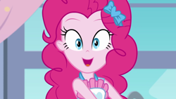 Size: 1280x720 | Tagged: safe, imported from derpibooru, screencap, pinkie pie, equestria girls, equestria girls series, the craft of cookies, spoiler:eqg series (season 2), cute, diapinkes, female, happy, looking at you, smiling, solo