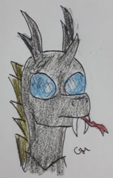 Size: 991x1561 | Tagged: safe, artist:rapidsnap, imported from derpibooru, changeling, :p, silly, solo, tongue out, traditional art