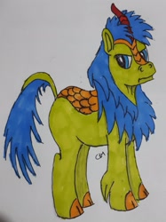 Size: 1195x1599 | Tagged: safe, artist:rapidsnap, imported from derpibooru, oc, oc only, oc:rapidsnap, kirin, solo, species swap, traditional art, unamused