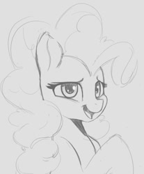 Size: 527x637 | Tagged: safe, artist:tre, imported from derpibooru, pinkie pie, earth pony, pony, female, grayscale, mare, monochrome, open mouth, solo