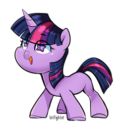 Size: 1024x1058 | Tagged: safe, artist:intfighter, imported from derpibooru, twilight sparkle, pony, unicorn, chibi, cute, female, filly, filly twilight sparkle, open mouth, signature, simple background, solo, starry eyes, transparent background, twiabetes, unicorn twilight, wingding eyes, younger