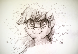 Size: 3733x2615 | Tagged: safe, artist:thefloatingtree, imported from derpibooru, twilight sparkle, pony, bust, constellation, female, monochrome, solo