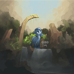 Size: 3000x3000 | Tagged: safe, artist:freeedon, imported from derpibooru, oc, oc only, pony, commission, ruins, scenery, solo, your character here