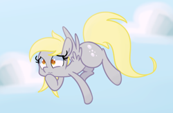 Size: 1280x832 | Tagged: safe, artist:turtlefarminguy, imported from derpibooru, derpy hooves, pegasus, pony, cloud, female, flying, mare, sky, wavy mouth