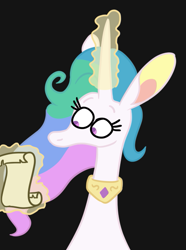 Size: 489x659 | Tagged: safe, artist:jargon scott, imported from derpibooru, princess celestia, alicorn, pony, black background, bust, female, glowing horn, impossibly large ears, late bloomicorn, magic, mare, simple background, solo, telekinesis