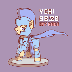 Size: 1400x1400 | Tagged: safe, artist:anonbelle, imported from derpibooru, pony, advertisement, armor, commission, female, sword, weapon, your character here