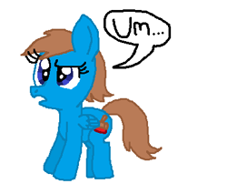 Size: 388x330 | Tagged: safe, artist:nightshadowmlp, imported from derpibooru, oc, oc only, oc:court case, oc:steve k, pegasus, pony, confused, dialogue, female, rule 63, simple background, solo, text, um, white background
