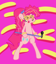 Size: 1280x1451 | Tagged: safe, artist:turtlefarminguy, imported from derpibooru, pinkie pie, earth pony, pony, friendship through the ages, 80s, abstract background, alternate hairstyle, bipedal, equestria girls ponified, female, mare, microphone, open mouth, ponified, shutter shades, solo, sunglasses