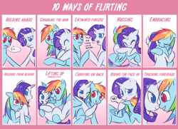 Size: 900x650 | Tagged: safe, artist:cat-cly, artist:melancholysanctuary, color edit, edit, imported from derpibooru, rainbow dash, rarity, pony, blushing, boop, carrying, colored, cute, drawing meme, female, flirting, holding, hug, hug from behind, lesbian, looking at each other, meme, noseboop, ponies riding ponies, raridash, rarity riding rainbow dash, riding, shipping