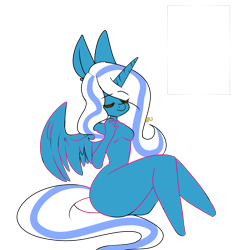 Size: 3000x3000 | Tagged: safe, artist:xansfucku, imported from derpibooru, oc, oc:fleurbelle, alicorn, anthro, adorabelle, alicorn oc, breasts, cute, eyelashes, eyes closed, featureless breasts, female, long hair, long mane, long tail, mare, sitting, spread wings, wings