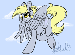 Size: 1000x733 | Tagged: safe, artist:srsishere, imported from derpibooru, derpy hooves, pegasus, pony, cutie mark, female, flying, mare, scrunchy face, solo, underhoof