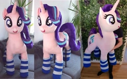 Size: 2652x1652 | Tagged: safe, artist:epicrainbowcrafts, imported from derpibooru, starlight glimmer, pony, clothes, irl, life size, photo, plushie, socks, solo, striped socks