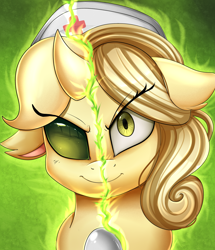 Size: 1722x2003 | Tagged: safe, artist:pridark, imported from derpibooru, oc, oc only, oc:sunny smile, changeling, pony, bust, commission, evil grin, female, floppy ears, grin, looking at you, mare, portrait, smiling