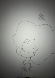 Size: 1468x2048 | Tagged: safe, artist:theanimefanz, imported from derpibooru, pinkie pie, human, afro, breasts, busty pinkie pie, humanized, monochrome, pencil drawing, traditional art
