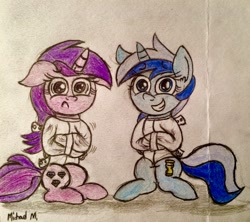 Size: 2758x2448 | Tagged: safe, artist:michaelmaddox222, imported from derpibooru, amethyst star, minuette, sparkler, pony, unicorn, bondage, female, straitjacket