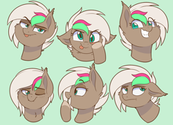 Size: 4000x2900 | Tagged: safe, artist:thegamblehorse, imported from derpibooru, oc, oc only, oc:data breach, bat pony, pony, bat pony oc, colored sketch, expressions, simple background, smiling, solo, tongue out