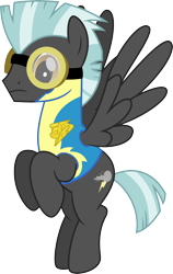 Size: 6000x9485 | Tagged: safe, artist:chainchomp2, imported from derpibooru, thunderlane, pegasus, pony, wonderbolts academy, absurd resolution, clothes, flying, goggles, lead pony badge, male, simple background, solo, stallion, transparent background, uniform, vector, wonderbolt trainee uniform