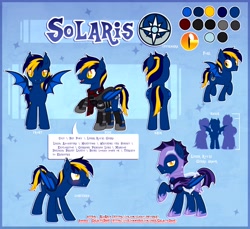Size: 4602x4212 | Tagged: safe, artist:alsarts, imported from derpibooru, oc, oc only, oc:solaris, bat pony, pony, absurd resolution, bat pony oc, chest fluff, male, night guard, reference sheet, solo, stallion