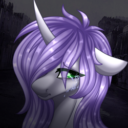 Size: 1400x1400 | Tagged: safe, artist:immagoddampony, imported from derpibooru, oc, oc only, pony, unicorn, bust, crying, female, mare, portrait, sad, solo