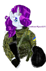 Size: 510x776 | Tagged: safe, artist:alenagnatchenko, imported from derpibooru, rarity, pony, military, solo, weapon