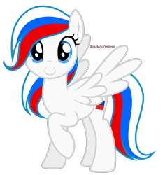 Size: 3674x3900 | Tagged: safe, artist:binakolombina, imported from derpibooru, oc, oc only, oc:marussia, pegasus, pony, cute, female, looking at you, mare, nation ponies, ponified, raised hoof, russia, smiling, solo