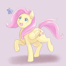 Size: 1200x1200 | Tagged: safe, artist:ninjaham, imported from derpibooru, fluttershy, butterfly, pegasus, pony, cute, female, mare, open mouth, shyabetes, solo