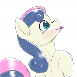 Size: 1536x1536 | Tagged: safe, artist:kurogewapony, imported from derpibooru, bon bon, earth pony, pony, candy, female, food, mare, simple background, smiling, solo