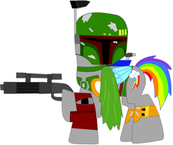 Size: 977x817 | Tagged: safe, artist:ejlightning007arts, imported from derpibooru, rainbow dash, pegasus, pony, armor, blaster, boba fett, cape, clothes, crossover, cutie mark on clothes, energy weapon, gun, jetpack, simple background, star wars, transparent background, vector, weapon