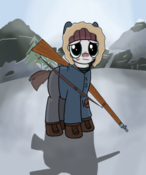 Size: 5000x6000 | Tagged: safe, artist:czu, imported from derpibooru, pony, absurd resolution, clothes, gun, looking at you, ponified, snow, the long dark, weapon