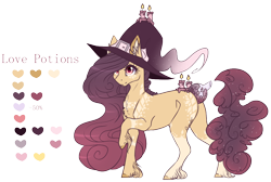 Size: 1044x701 | Tagged: safe, artist:lunawolf28, artist:luuny-luna, imported from derpibooru, oc, oc only, oc:love potions, original species, scented pony, augmented tail, female, hat, reference sheet, simple background, solo, transparent background, unshorn fetlocks, witch hat