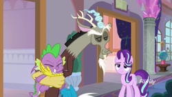 Size: 1920x1080 | Tagged: safe, imported from derpibooru, screencap, discord, spike, starlight glimmer, dragon, pony, a matter of principals, winged spike, wings