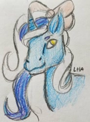 Size: 458x619 | Tagged: safe, artist:lizzihazeart, imported from derpibooru, oc, oc:fleurbelle, alicorn, adorabelle, alicorn oc, bow, cute, g1, hair bow, ribbon, yellow eyes