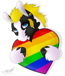 Size: 1100x1280 | Tagged: safe, artist:studiotoxic, imported from derpibooru, oc, oc only, pony, gay pride flag, lgbt, pride, pride flag, pride flag earrings, pride flag heart, solo, ych example, ych result, your character here