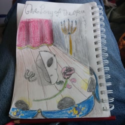Size: 3120x3120 | Tagged: safe, artist:brownieman, imported from derpibooru, candle, flower, horseshoes, mask, no pony, phantom of the opera, rose, traditional art