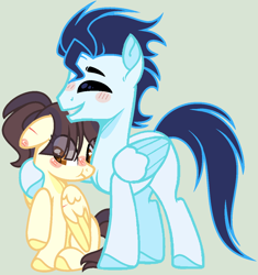 Size: 1102x1174 | Tagged: safe, artist:nocturnal-moonlight, imported from derpibooru, soarin', oc, pegasus, pony, father and daughter, female, hooves, hug, male, mare, offspring, parent:soarin', parent:spitfire, parents:soarinfire, simple background