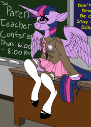 Size: 1248x1740 | Tagged: safe, artist:brainiac, imported from derpibooru, twilight sparkle, alicorn, pony, clothes, female, mare, school, school girl, school uniform, socks, solo, twilight sparkle (alicorn)