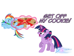 Size: 8000x6000 | Tagged: safe, artist:nightmaremoons, imported from derpibooru, rainbow dash, twilight sparkle, alicorn, pegasus, pony, absurd resolution, cookie, cute, dashabetes, duo, eyes closed, food, hooves, magic, nom, ribbon, show accurate, telekinesis, twilight is not amused, twilight sparkle (alicorn), twilight sparkle is not amused, unamused