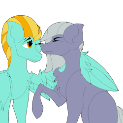 Size: 600x600 | Tagged: safe, artist:foxytthepiratefoxgir, artist:icey-wicey-1517, artist:icicle-wicicle-1517, artist:shippingtrash, color edit, edit, imported from derpibooru, lightning dust, limestone pie, earth pony, pegasus, pony, chest fluff, collaboration, colored, eyebrow piercing, eyes closed, female, hooves, hug, lesbian, limedust, mare, missing cutie mark, one eye closed, piercing, raised hoof, scrunchy face, shipping, simple background, transparent background, winghug, wink