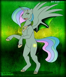 Size: 1101x1280 | Tagged: safe, artist:foxbeast, imported from derpibooru, princess celestia, alicorn, demon, pony, comic:celestia's corruption, series:celestia's corruption, bat wings, dragon eyes, fangs, horns, transformation, transformation sequence, wings
