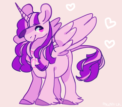 Size: 1203x1050 | Tagged: safe, artist:kakyoim, imported from derpibooru, twilight sparkle, alicorn, pony, cute, female, heart, leonine tail, neck bow, pink background, simple background, solo, twiabetes, twilight sparkle (alicorn), unshorn fetlocks