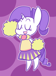 Size: 496x668 | Tagged: safe, artist:typhwosion, imported from derpibooru, rarity, pony, unicorn, alternate hairstyle, bipedal, cheerleader, clothes, cute, eyes closed, female, heart mouth, mare, open mouth, pleated skirt, pom pom, ponytail, raribetes, skirt, solo