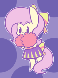 Size: 496x668 | Tagged: safe, artist:typhwosion, imported from derpibooru, fluttershy, pegasus, pony, beady eyes, bipedal, bow, cheerleader, clothes, cute, female, hair bow, mare, pleated skirt, pom pom, shyabetes, skirt, solo, tail bow